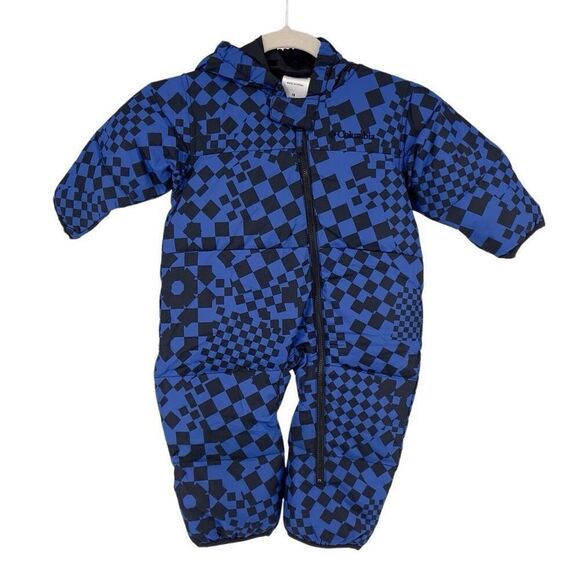 Columbia Infant Snowsuit Blue Checkered Down Puffer Hooded 18 Months Warm